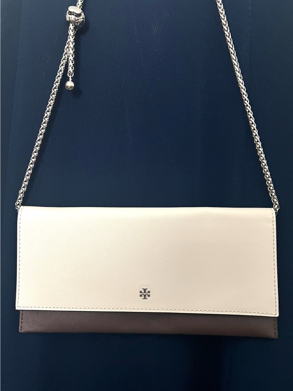 Tory Burch Two-Tone Cream and Brown Crossbody Clutch- Chain Extra